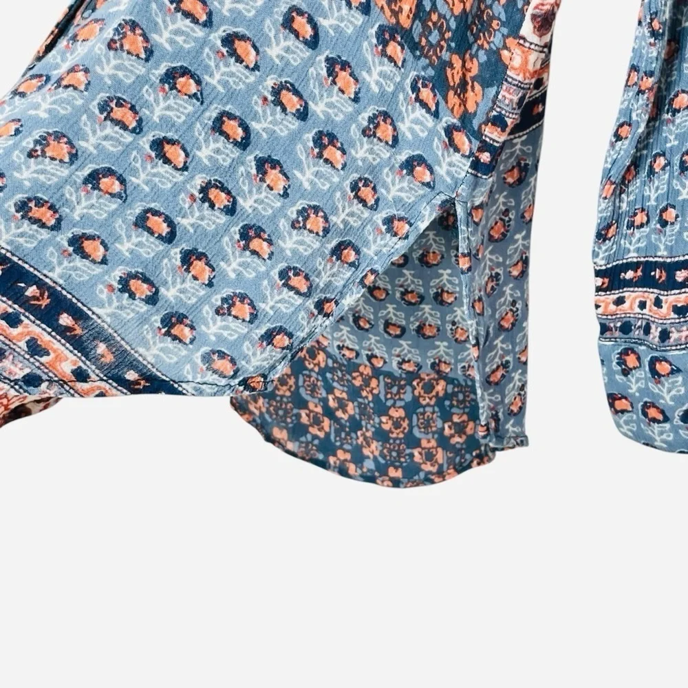 Free People Caravan Patchwork Printed Button Down size XS. Blue and Orange